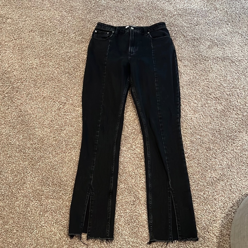 Abercrombie & Fitch Curve Love Black High Rise Front Split Seam Women Jeans - Picture 2 of 16